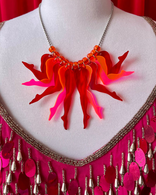 Frolic Necklace in Crimson & Neon