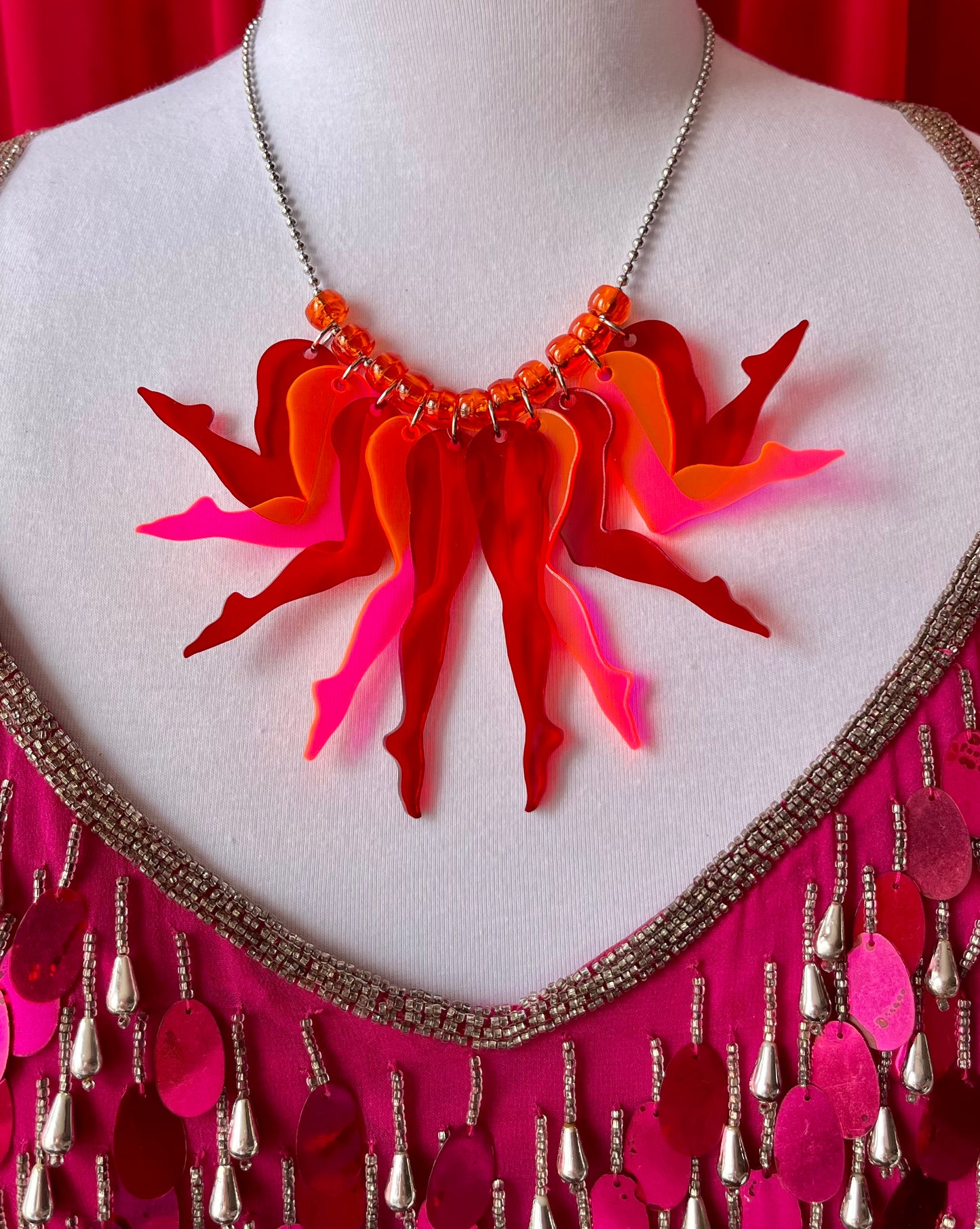 Frolic Necklace in Crimson & Neon
